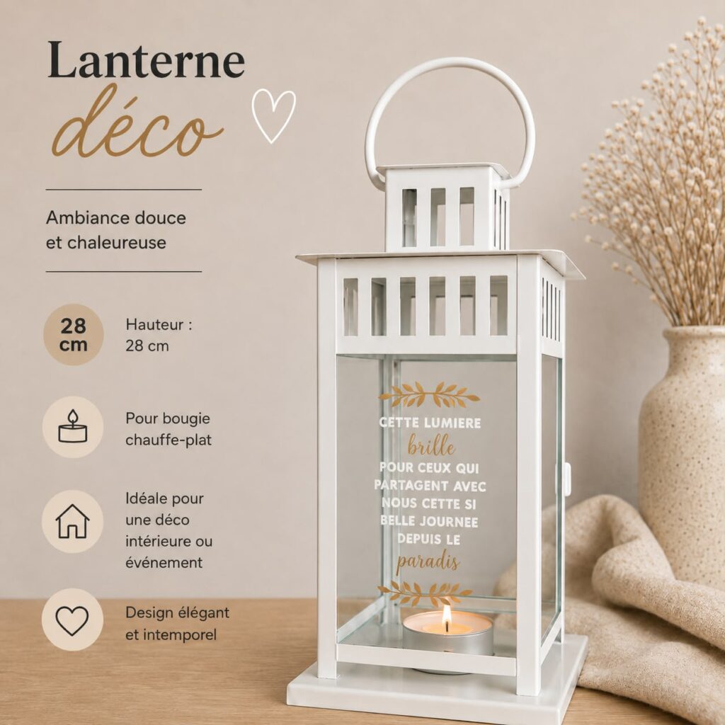 Lanterne décorative avec citation – Grand modèle 28cm