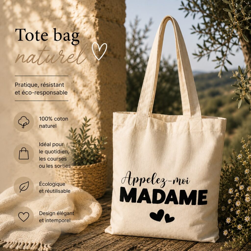 Tote bag “Appelez-moi MADAME” – Cadeau EVJF, mariage, future mariée