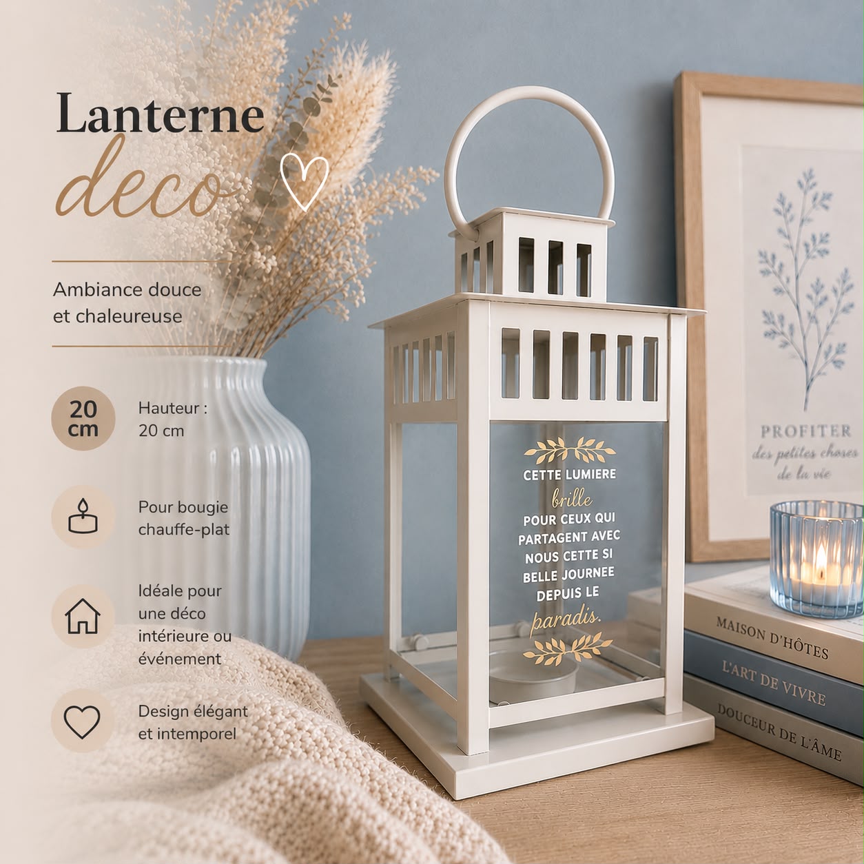 Lanterne décorative avec citation - Petit modèle 20cm